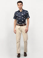 Jainish Navy Blue Men's Printed Lycra Half Sleevess Formal Shirts ( SF 778Navy ) | Grocsy