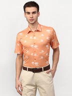 Jainish Peach Men's Printed Lycra Half Sleevess Formal Shirts ( SF 778Peach ) | Grocsy
