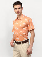 Jainish Peach Men's Printed Lycra Half Sleevess Formal Shirts ( SF 778Peach ) | Grocsy