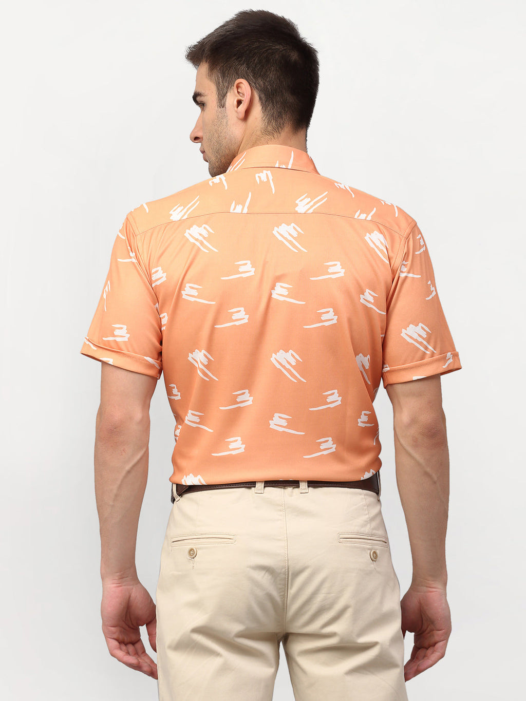 Jainish Peach Men's Printed Lycra Half Sleevess Formal Shirts ( SF 778Peach ) | Grocsy