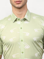 Jainish Green Men's Printed Lycra Half Sleevess Formal Shirts ( SF 778Pista ) | Grocsy