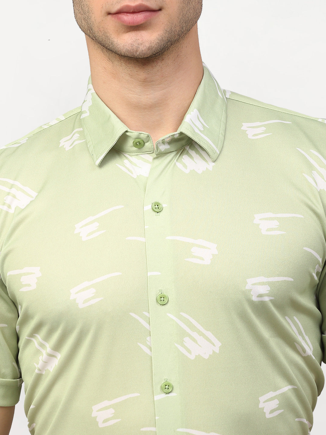 Jainish Green Men's Printed Lycra Half Sleevess Formal Shirts ( SF 778Pista ) | Grocsy