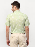 Jainish Green Men's Printed Lycra Half Sleevess Formal Shirts ( SF 778Pista ) | Grocsy