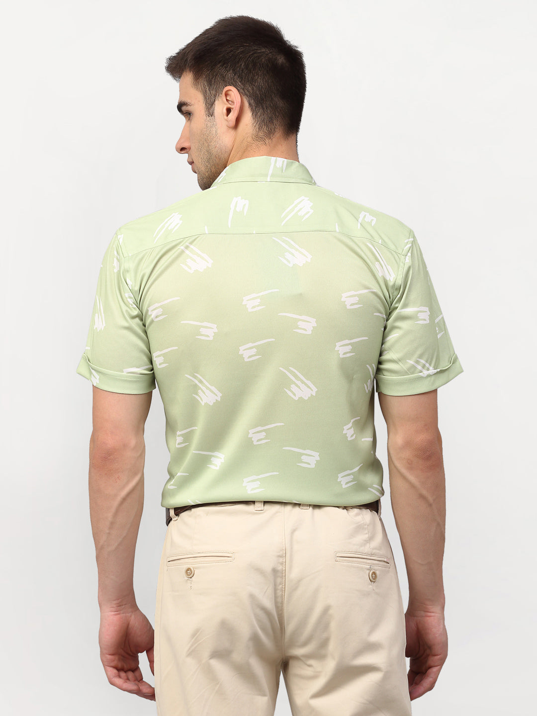 Jainish Green Men's Printed Lycra Half Sleevess Formal Shirts ( SF 778Pista ) | Grocsy