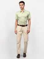 Jainish Green Men's Printed Lycra Half Sleevess Formal Shirts ( SF 778Pista ) | Grocsy