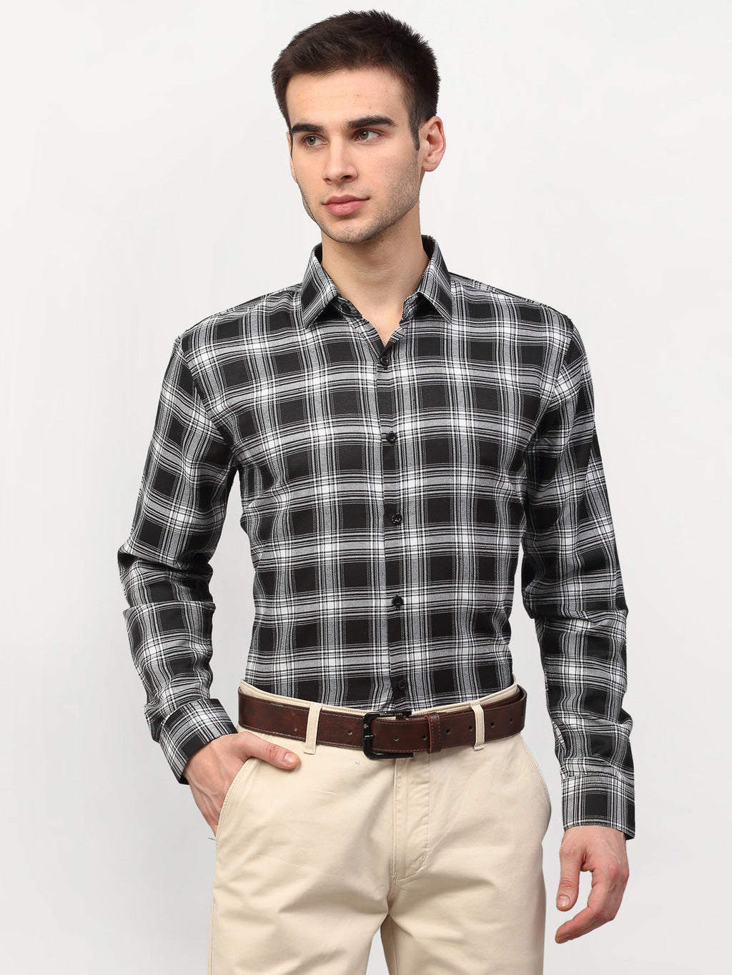 Jainish Black Men's Checked Formal Shirts ( SF 779Black ) | Grocsy