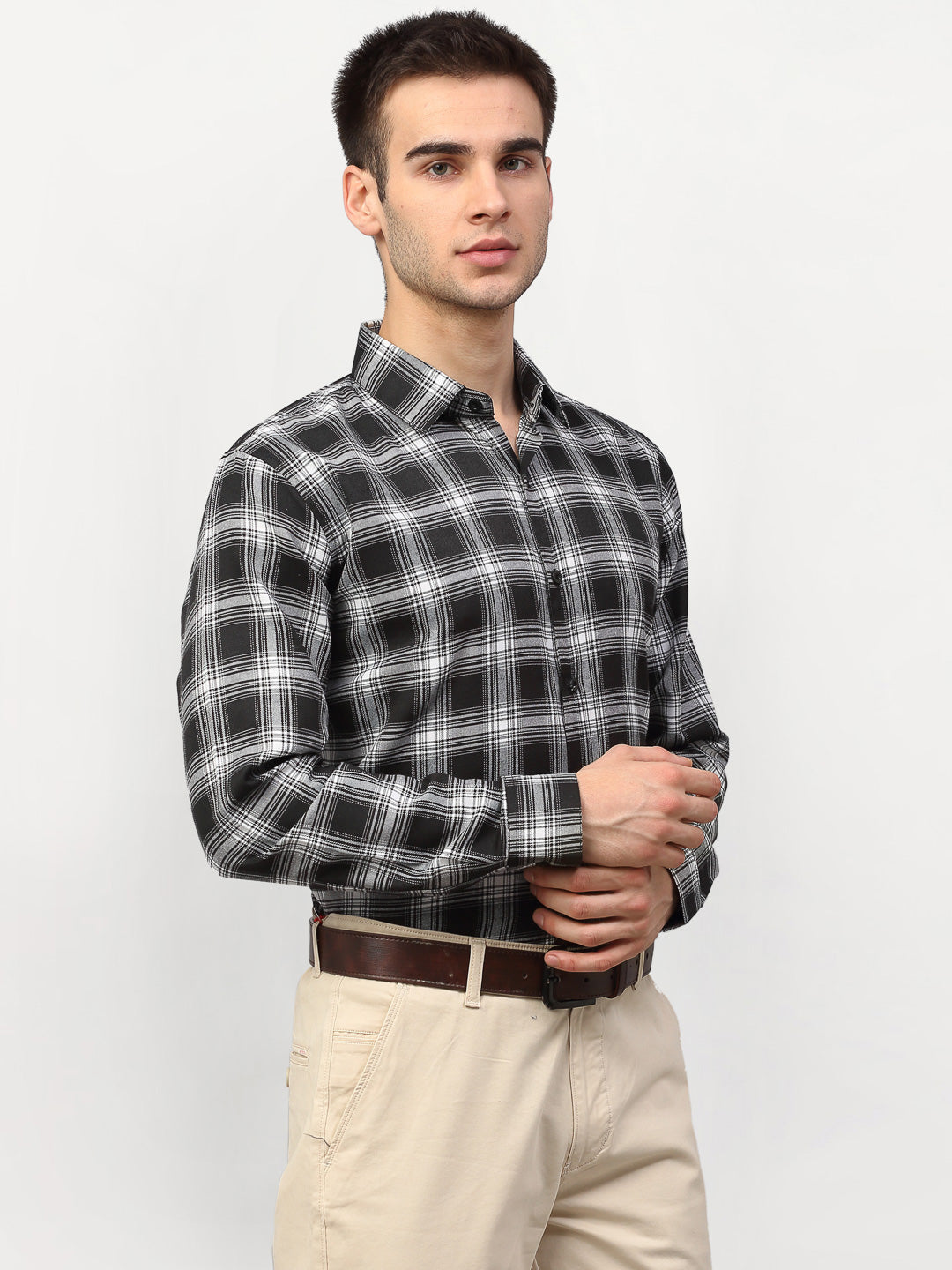Jainish Black Men's Checked Formal Shirts ( SF 779Black ) | Grocsy