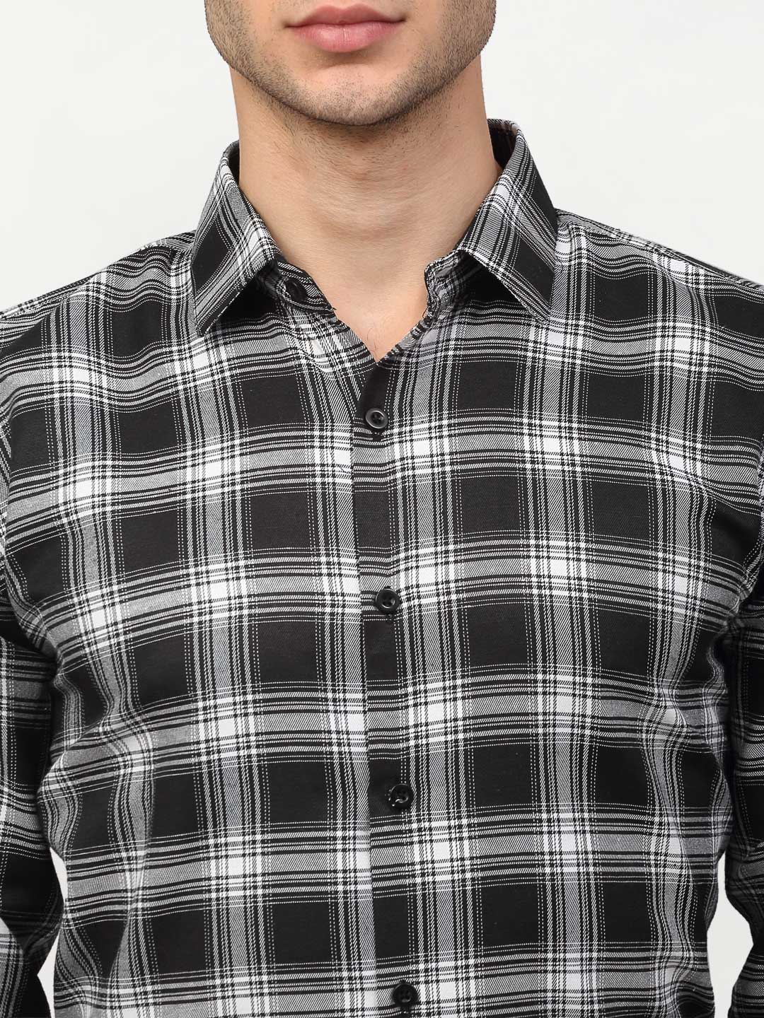 Jainish Black Men's Checked Formal Shirts ( SF 779Black ) | Grocsy