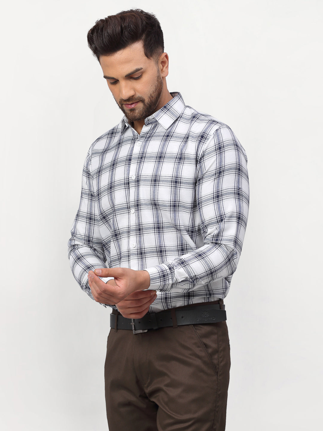 Jainish White Men's Checked Formal Shirts ( SF 779White ) | Grocsy