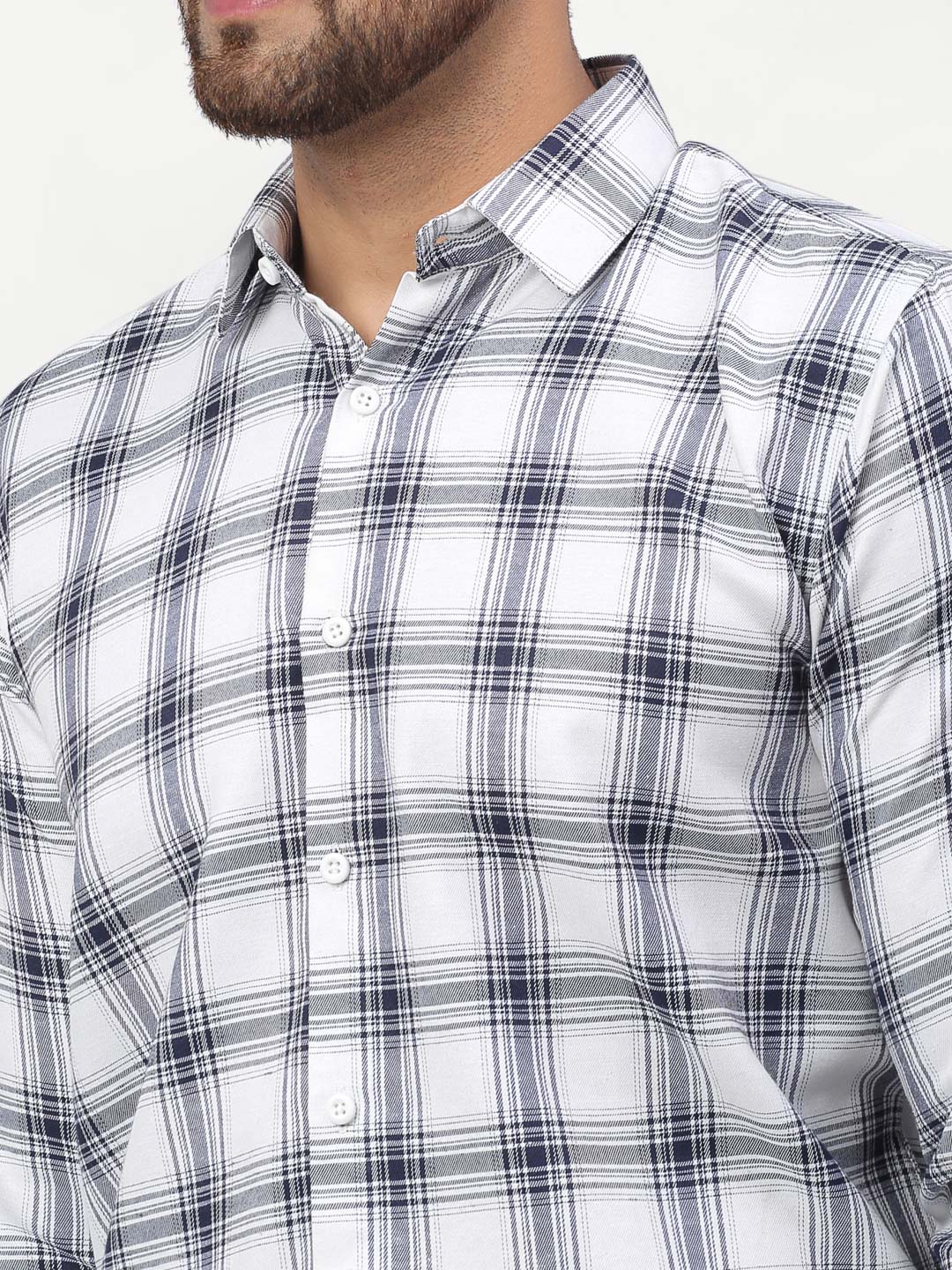 Jainish White Men's Checked Formal Shirts ( SF 779White ) | Grocsy