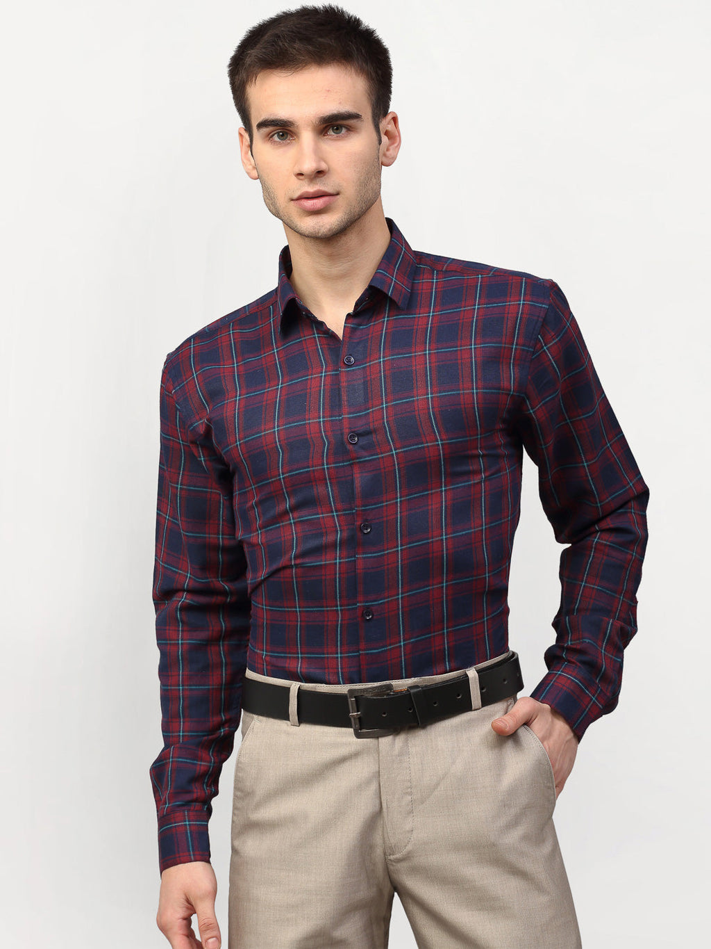 Jainish Red Men's Checked Formal Shirts ( SF 781Red-Blue ) | Grocsy