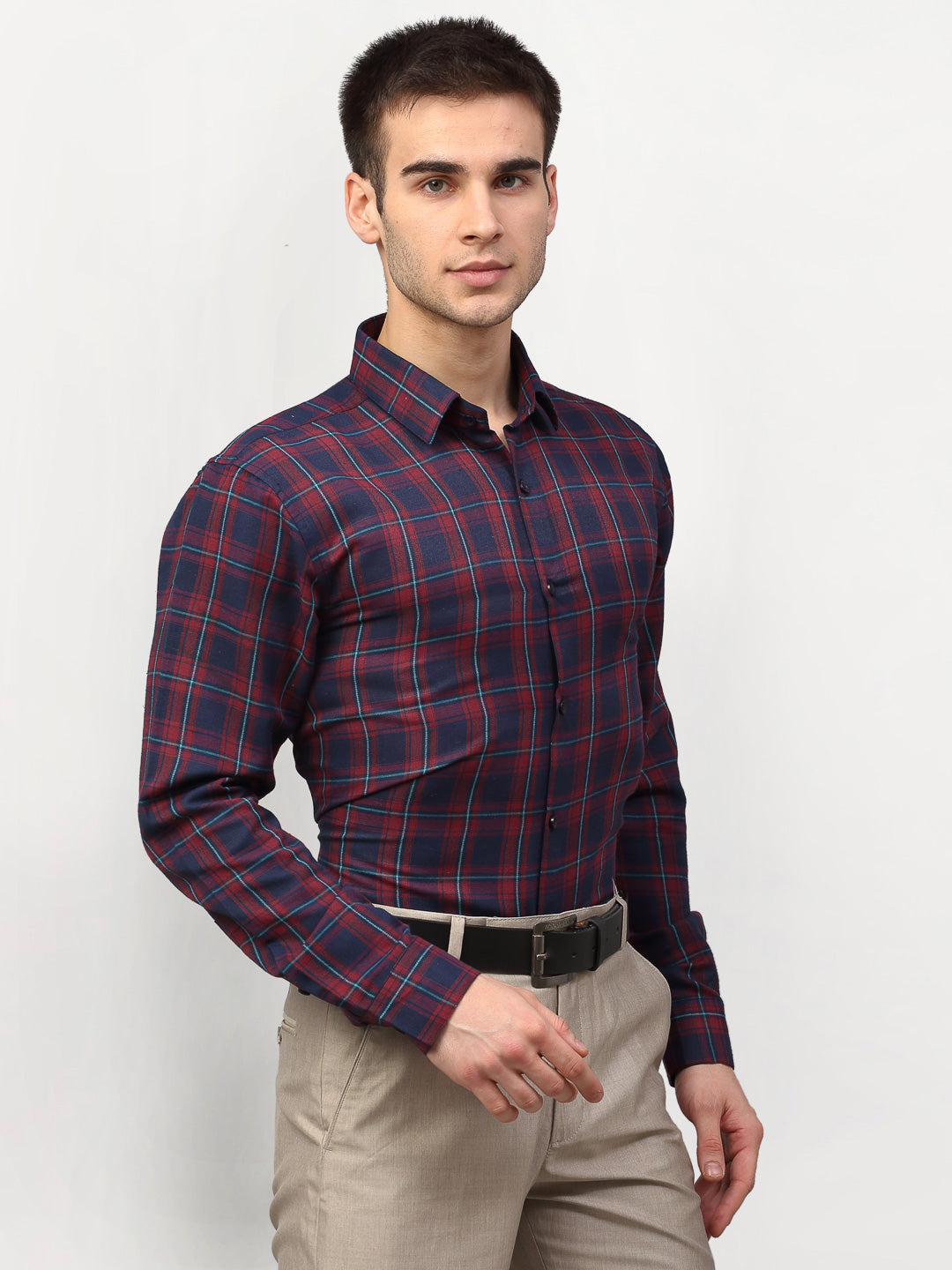 Jainish Red Men's Checked Formal Shirts ( SF 781Red-Blue ) | Grocsy