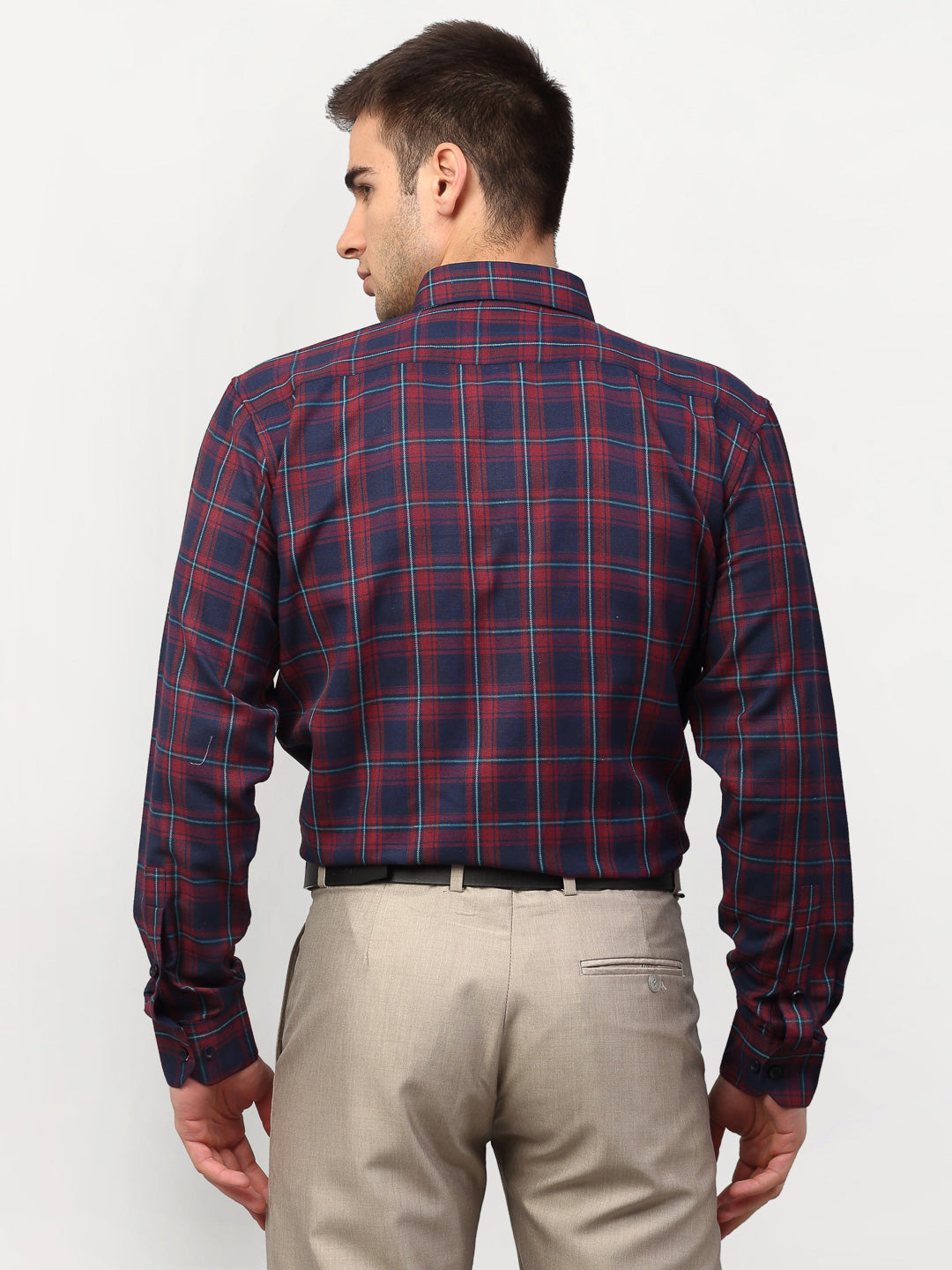 Jainish Red Men's Checked Formal Shirts ( SF 781Red-Blue ) | Grocsy