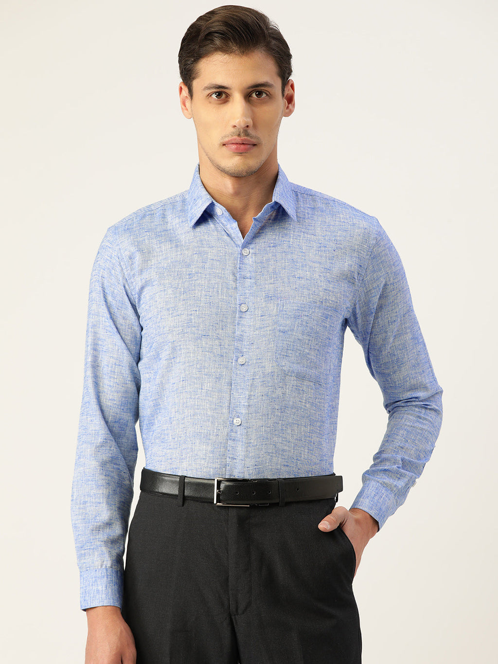 Jainish Blue Men's Solid Cotton Formal Shirt ( SF 782Blue ) | Grocsy