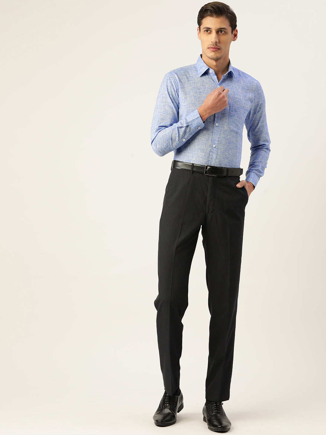 Jainish Blue Men's Solid Cotton Formal Shirt ( SF 782Blue ) | Grocsy