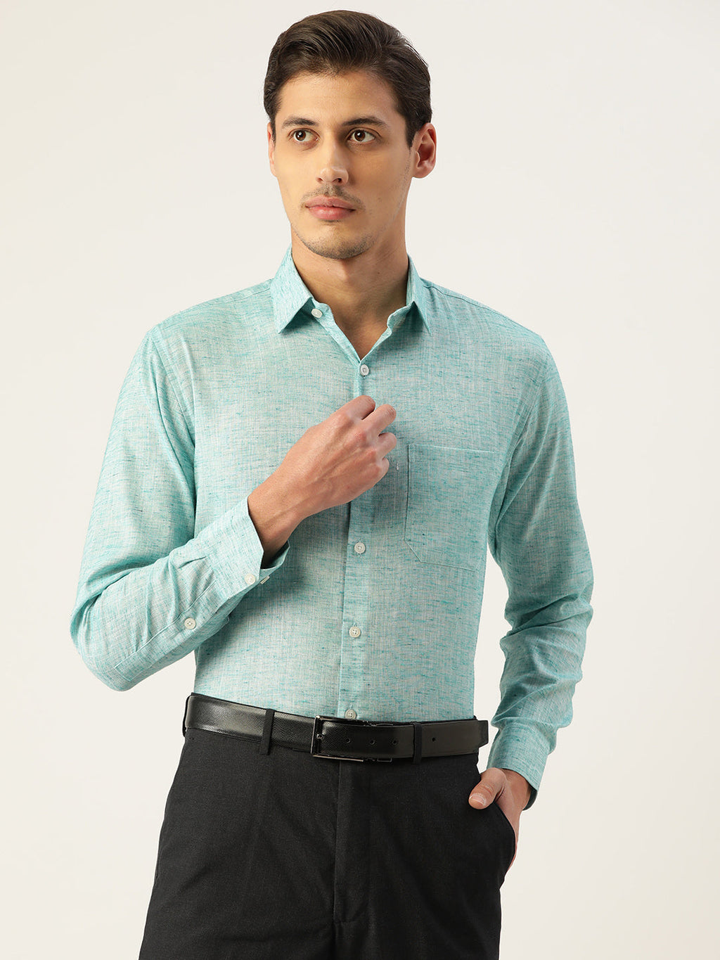 Jainish Green Men's Solid Cotton Formal Shirt ( SF 782Green ) | Grocsy
