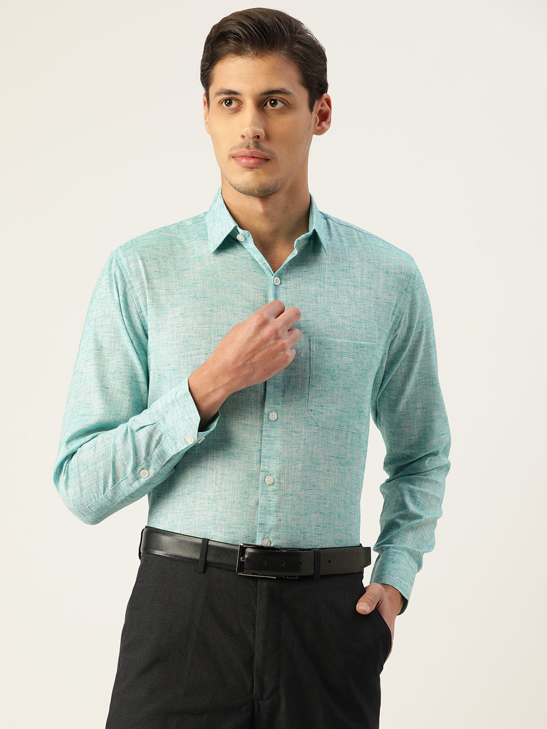 Jainish Green Men's Solid Cotton Formal Shirt ( SF 782Green ) | Grocsy