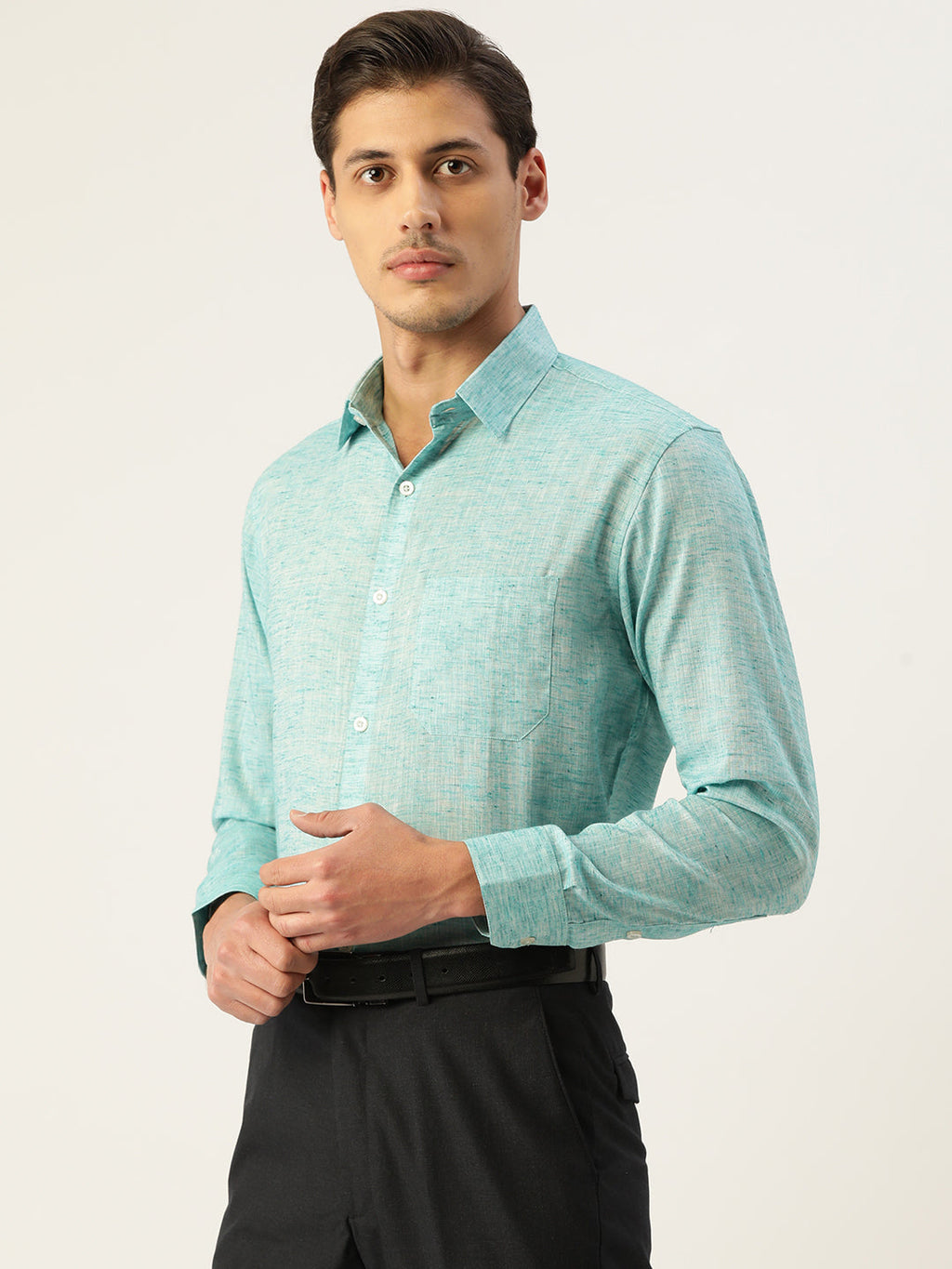 Jainish Green Men's Solid Cotton Formal Shirt ( SF 782Green ) | Grocsy