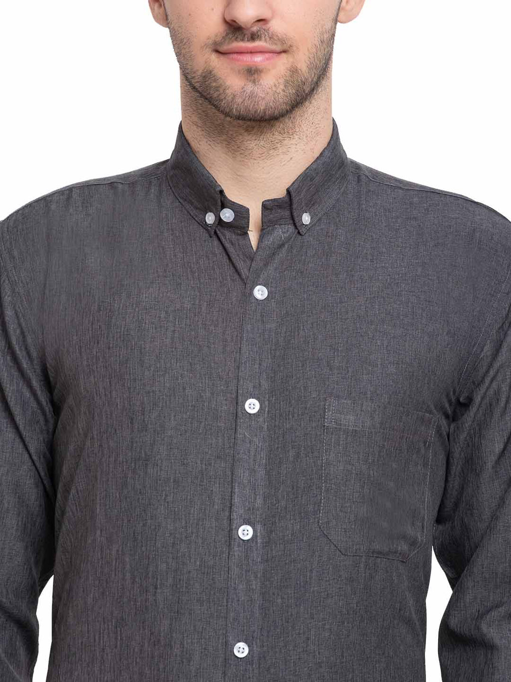Jainish Grey Melange Men's Button Down Collar Cotton Formal Shirt ( SF 785Charcoal ) | Grocsy