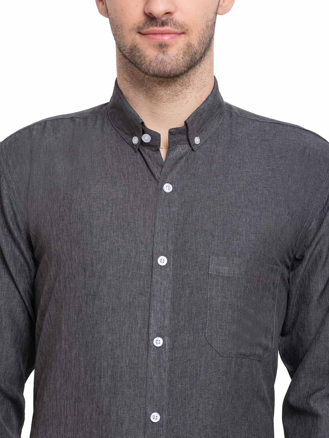 Jainish Grey Melange Men's Button Down Collar Cotton Formal Shirt ( SF 785Charcoal ) | Grocsy