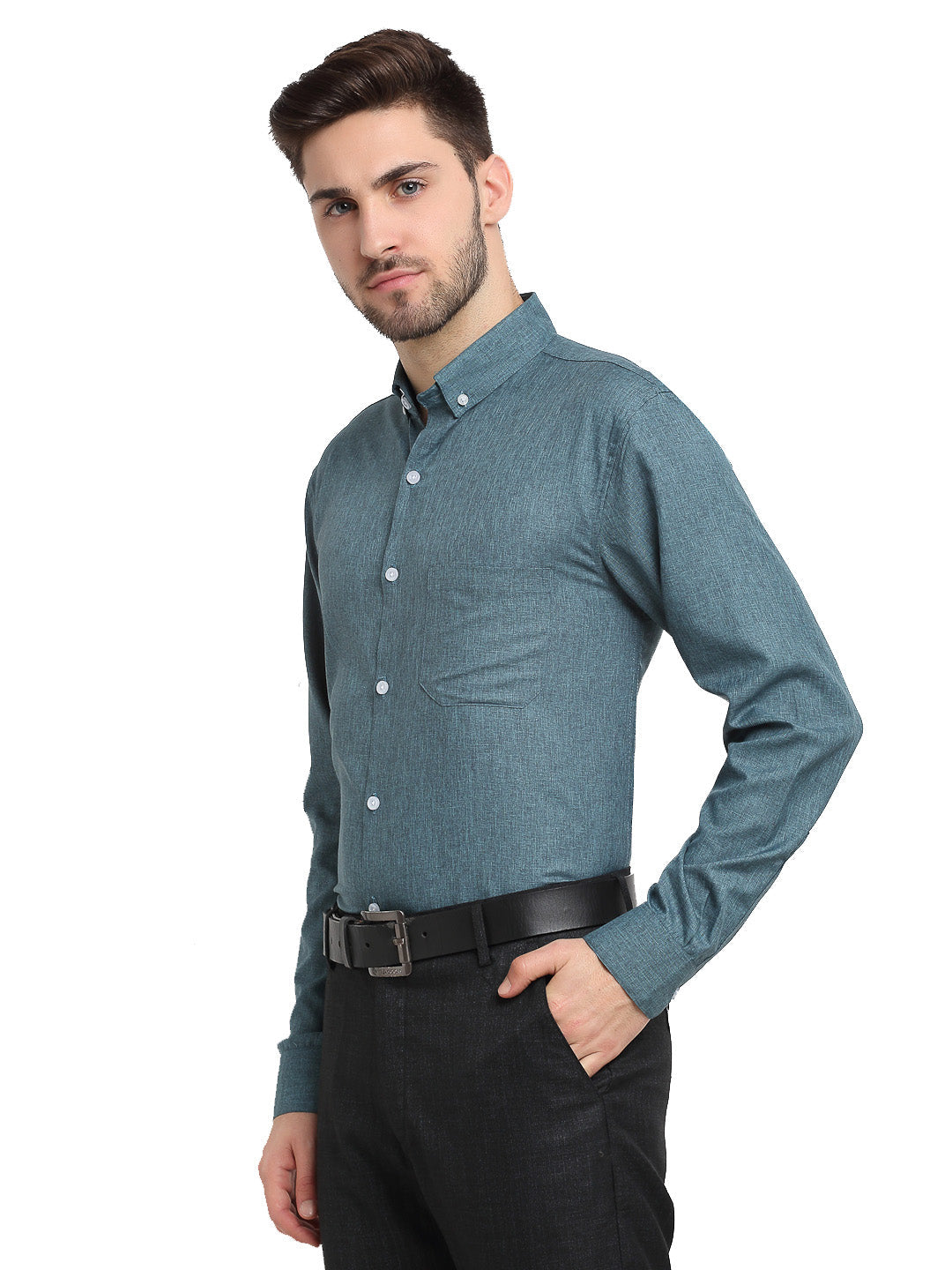 Jainish Grey Melange Men's Button Down Collar Cotton Formal Shirt ( SF 785Dark-Grey ) | Grocsy