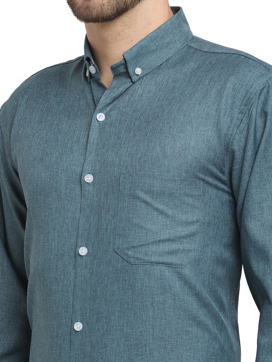 Jainish Grey Melange Men's Button Down Collar Cotton Formal Shirt ( SF 785Dark-Grey ) | Grocsy