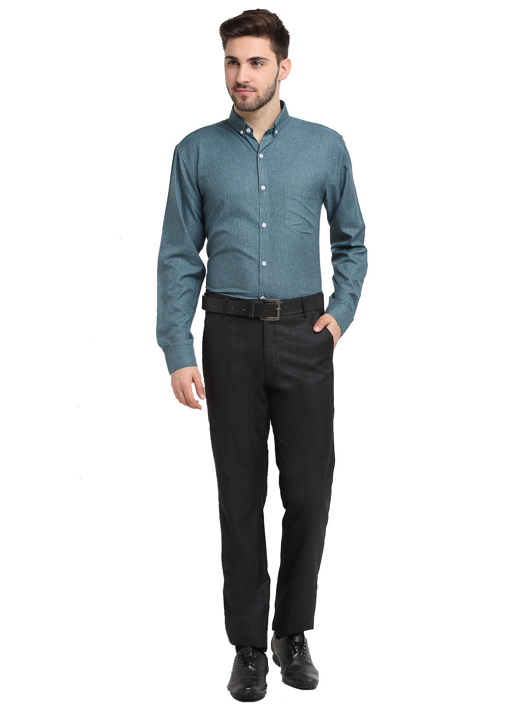 Jainish Grey Melange Men's Button Down Collar Cotton Formal Shirt ( SF 785Dark-Grey ) | Grocsy