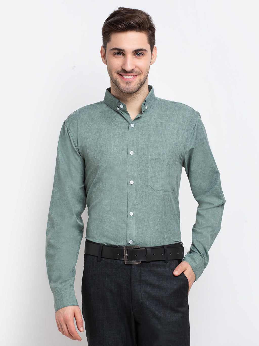 Jainish Green Men's Button Down Collar Cotton Formal Shirt ( SF 785Green ) | Grocsy
