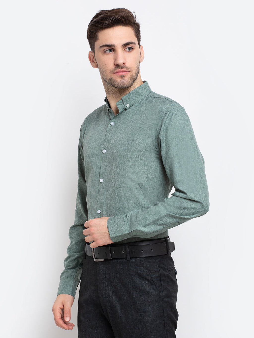 Jainish Green Men's Button Down Collar Cotton Formal Shirt ( SF 785Green ) | Grocsy