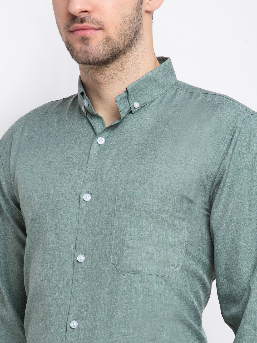 Jainish Green Men's Button Down Collar Cotton Formal Shirt ( SF 785Green ) | Grocsy