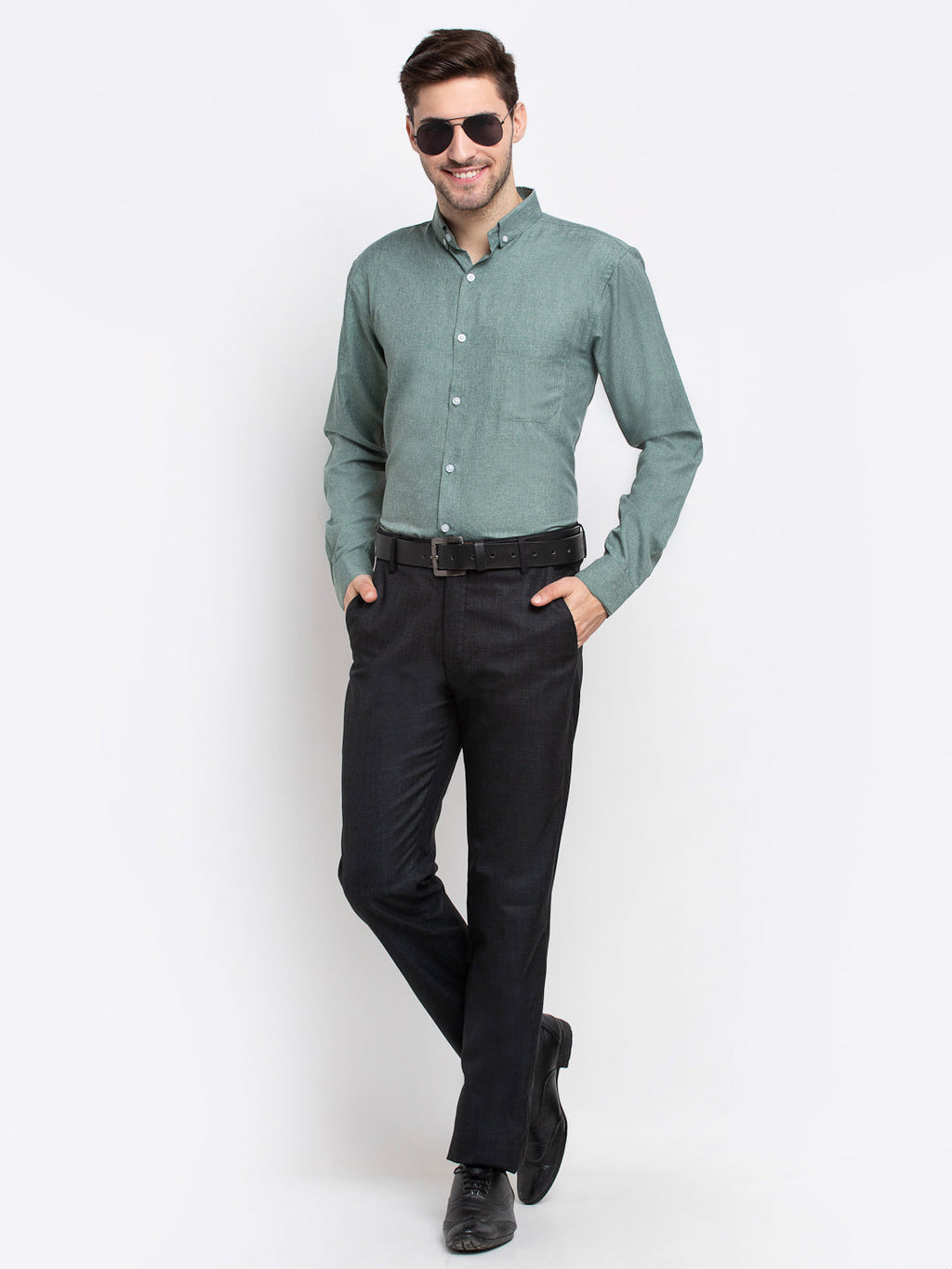 Jainish Green Men's Button Down Collar Cotton Formal Shirt ( SF 785Green ) | Grocsy