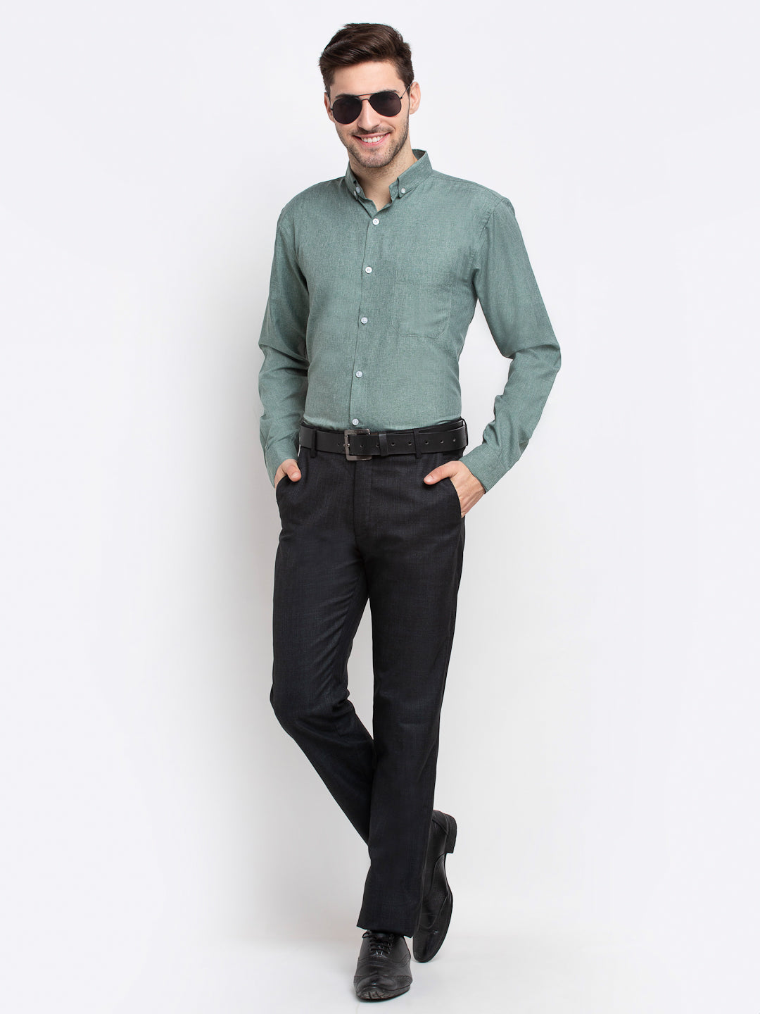 Jainish Green Men's Button Down Collar Cotton Formal Shirt ( SF 785Green ) | Grocsy