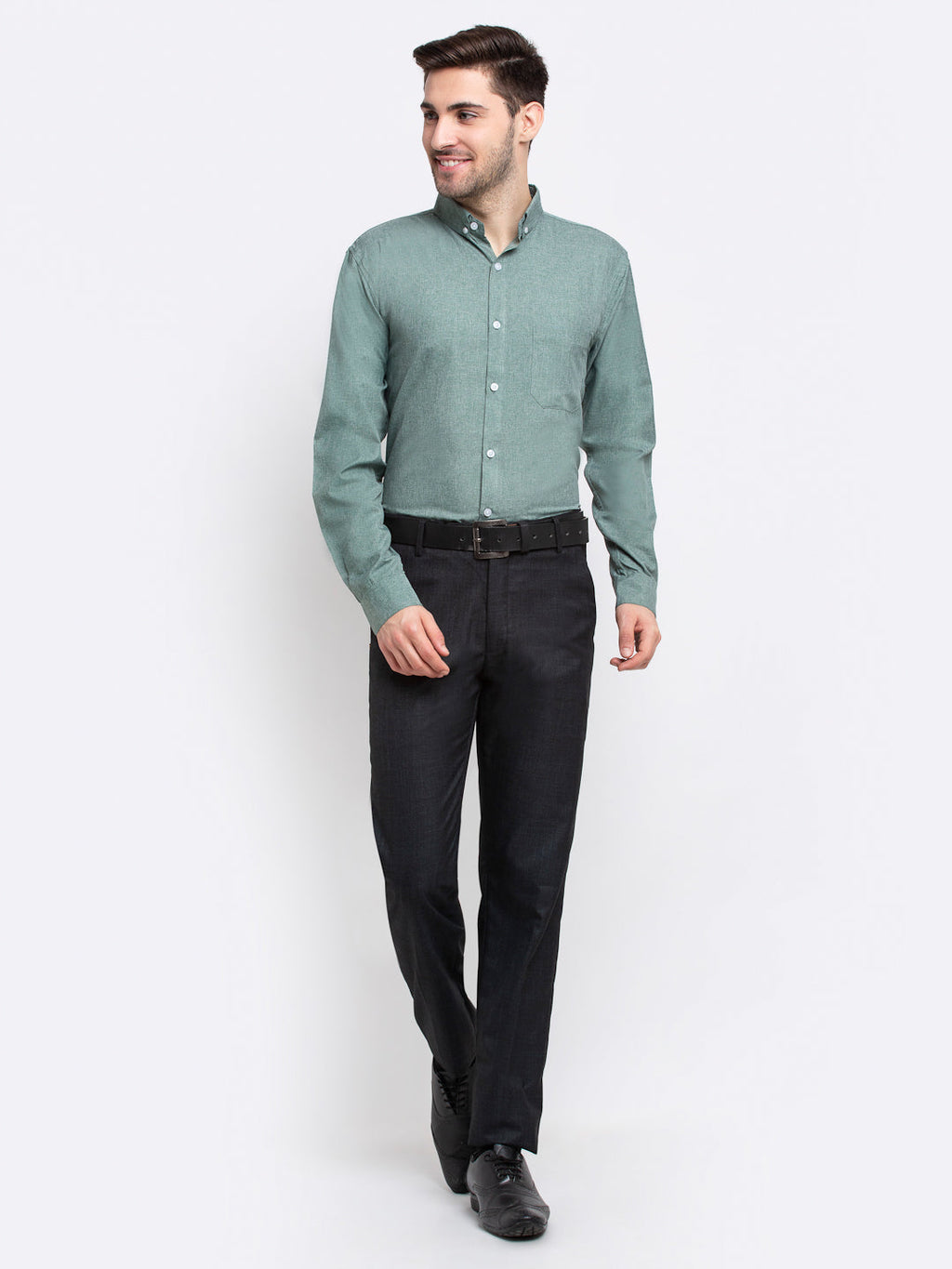 Jainish Green Men's Button Down Collar Cotton Formal Shirt ( SF 785Green ) | Grocsy