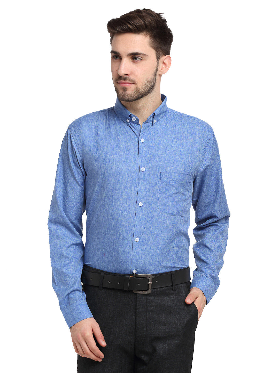 Jainish Blue Men's Button Down Collar Cotton Formal Shirt ( SF 785Light-Blue ) | Grocsy