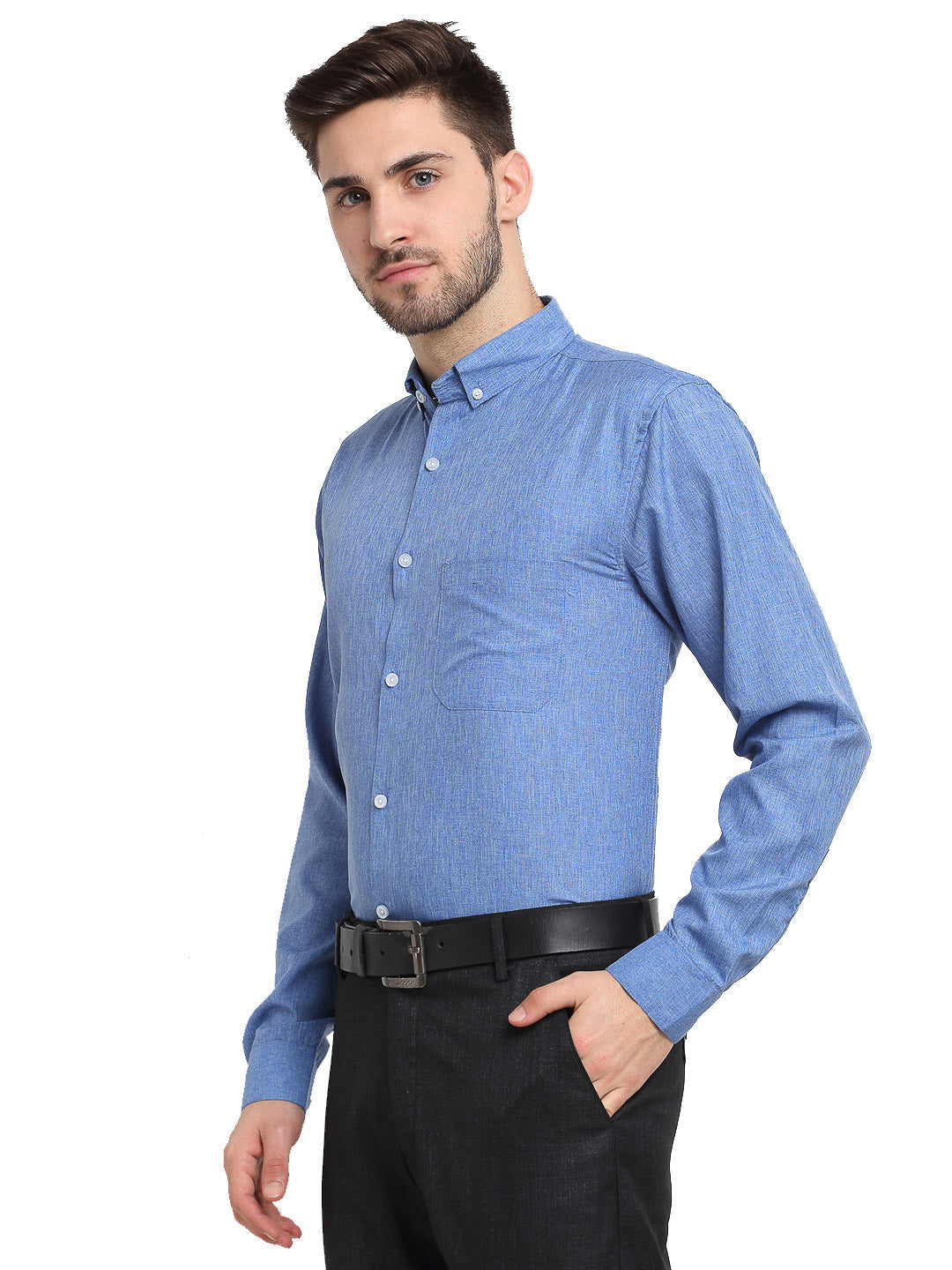 Jainish Blue Men's Button Down Collar Cotton Formal Shirt ( SF 785Light-Blue ) | Grocsy