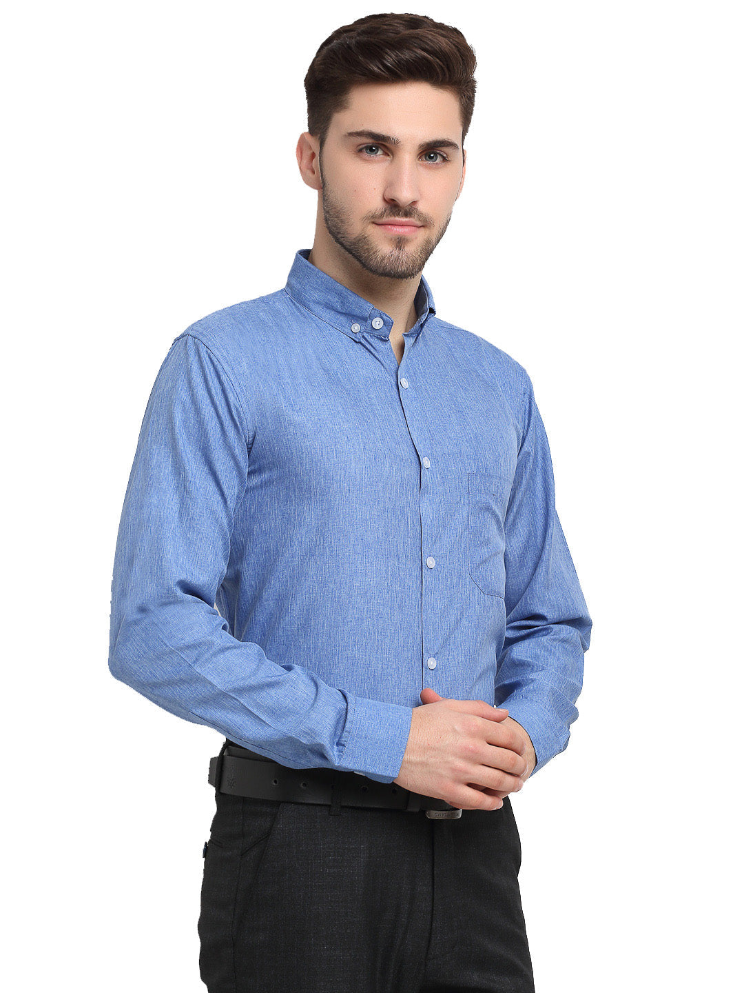 Jainish Blue Men's Button Down Collar Cotton Formal Shirt ( SF 785Light-Blue ) | Grocsy