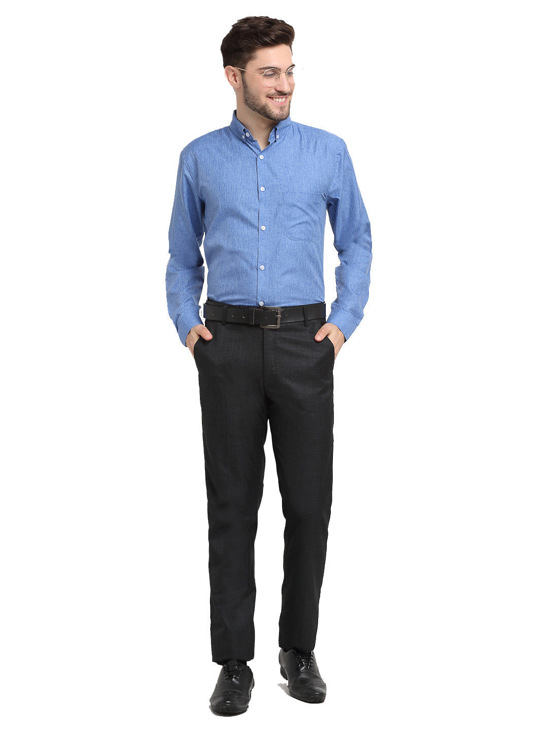 Jainish Blue Men's Button Down Collar Cotton Formal Shirt ( SF 785Light-Blue ) | Grocsy