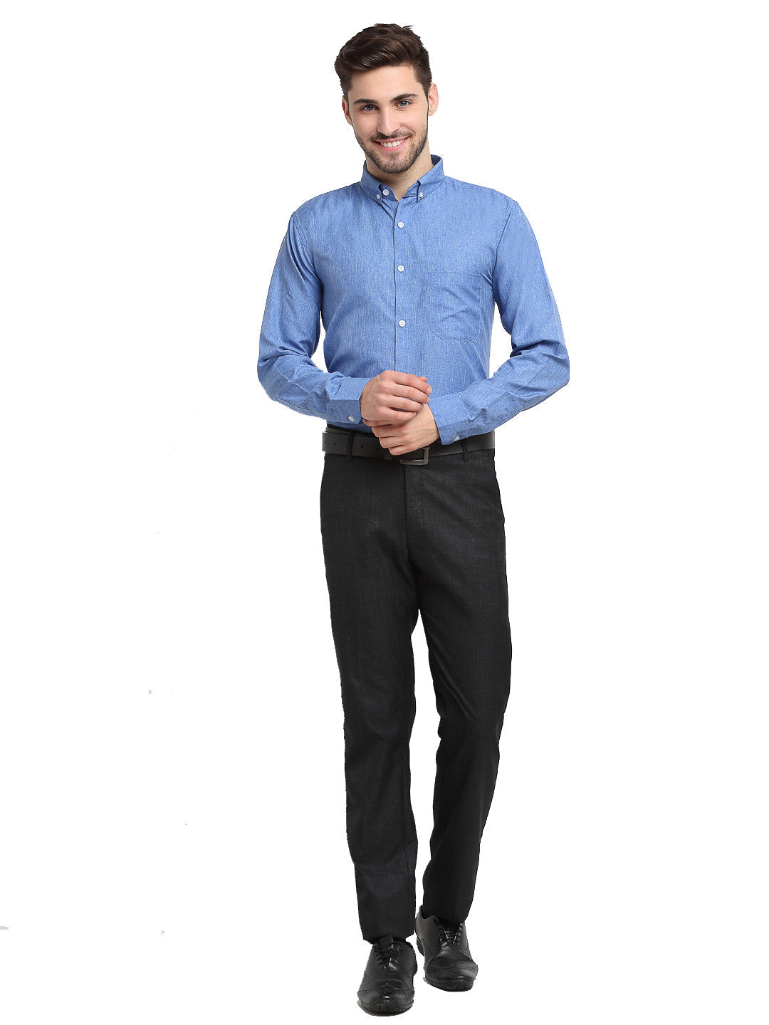 Jainish Blue Men's Button Down Collar Cotton Formal Shirt ( SF 785Light-Blue ) | Grocsy