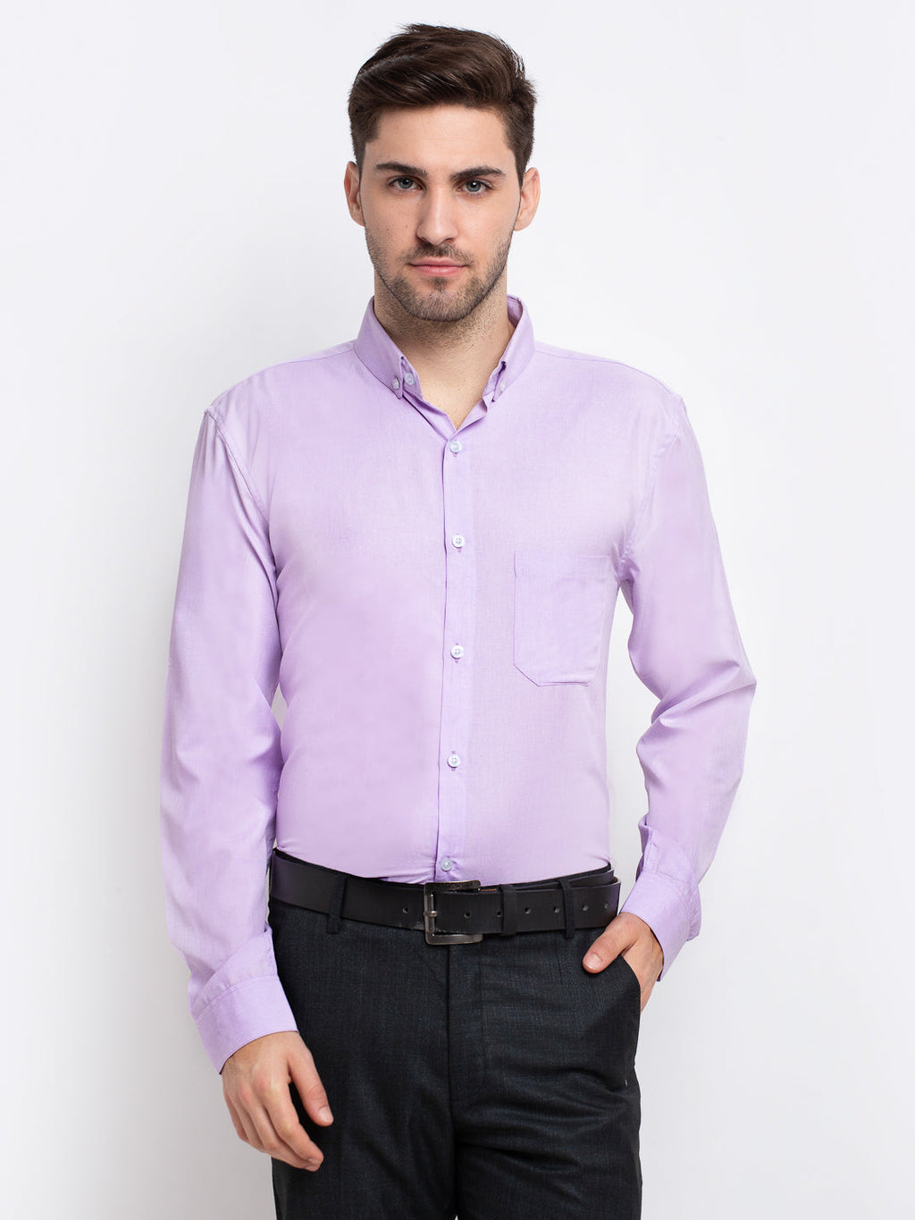 Jainish Purple Men's Button Down Collar Cotton Formal Shirt ( SF 785Light-Purple ) | Grocsy