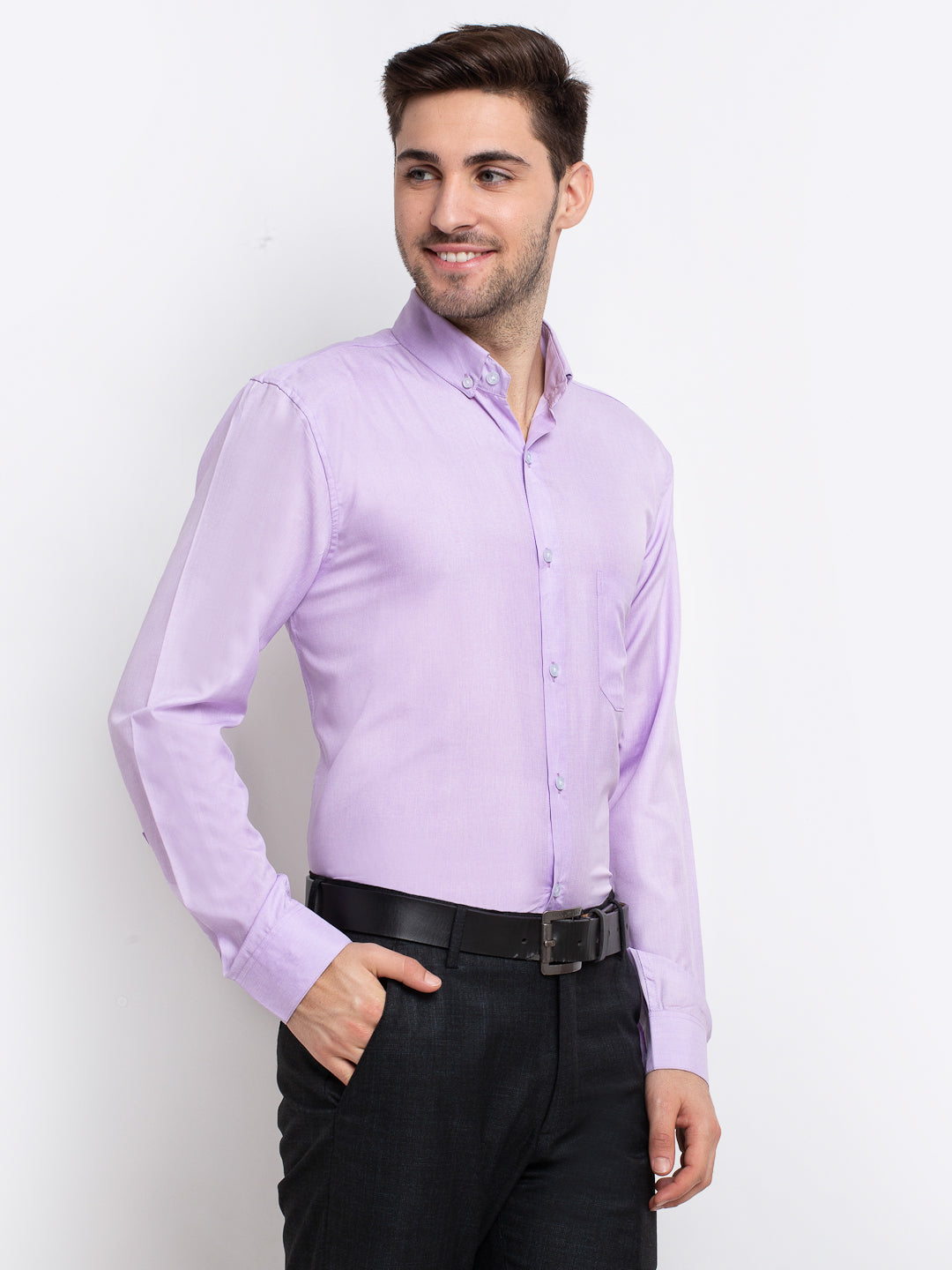 Jainish Purple Men's Button Down Collar Cotton Formal Shirt ( SF 785Light-Purple ) | Grocsy
