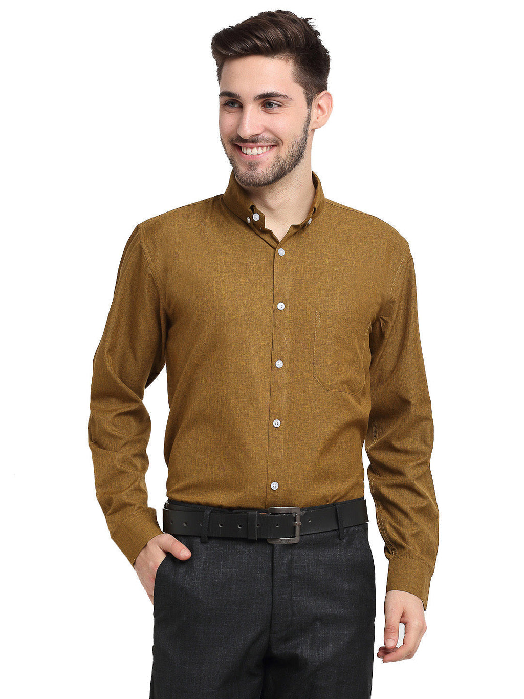 Jainish Olive Men's Button Down Collar Cotton Formal Shirt ( SF 785Olive ) | Grocsy