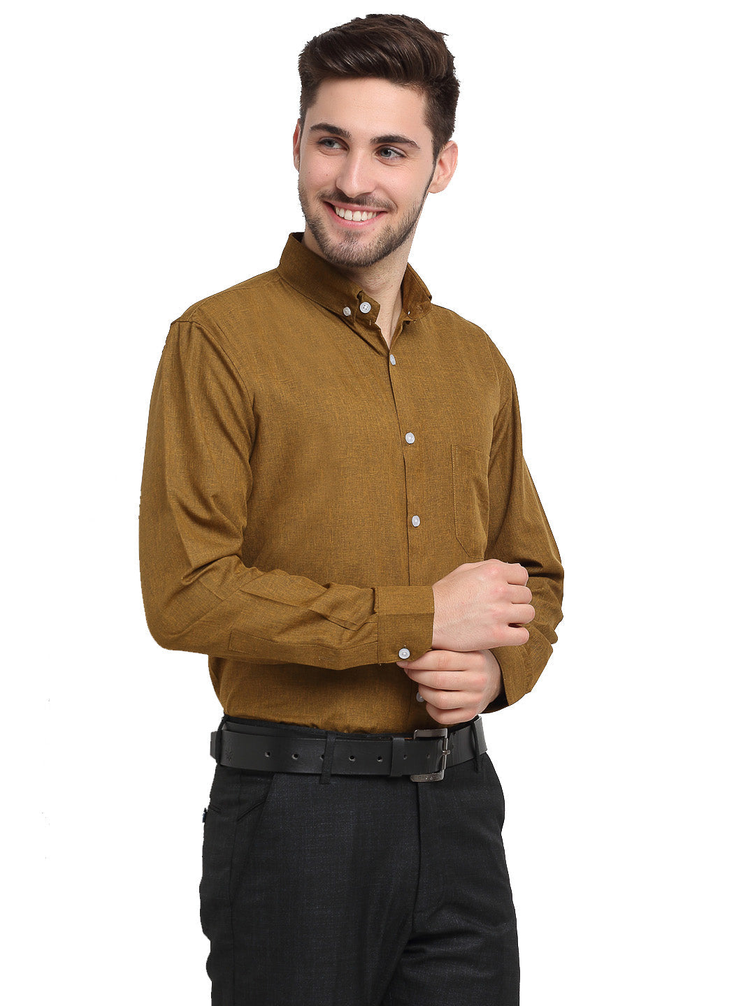 Jainish Olive Men's Button Down Collar Cotton Formal Shirt ( SF 785Olive ) | Grocsy
