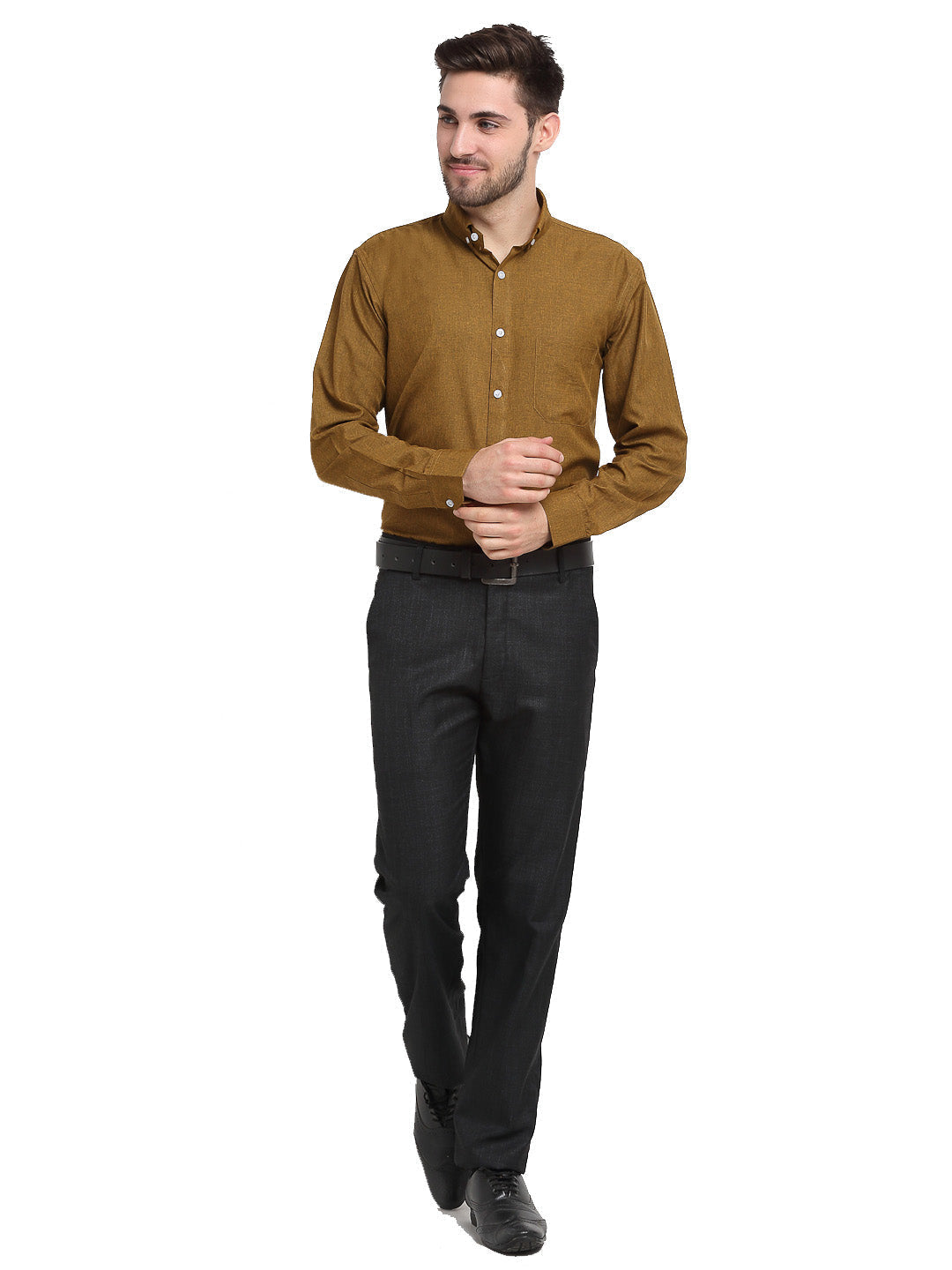 Jainish Olive Men's Button Down Collar Cotton Formal Shirt ( SF 785Olive ) | Grocsy