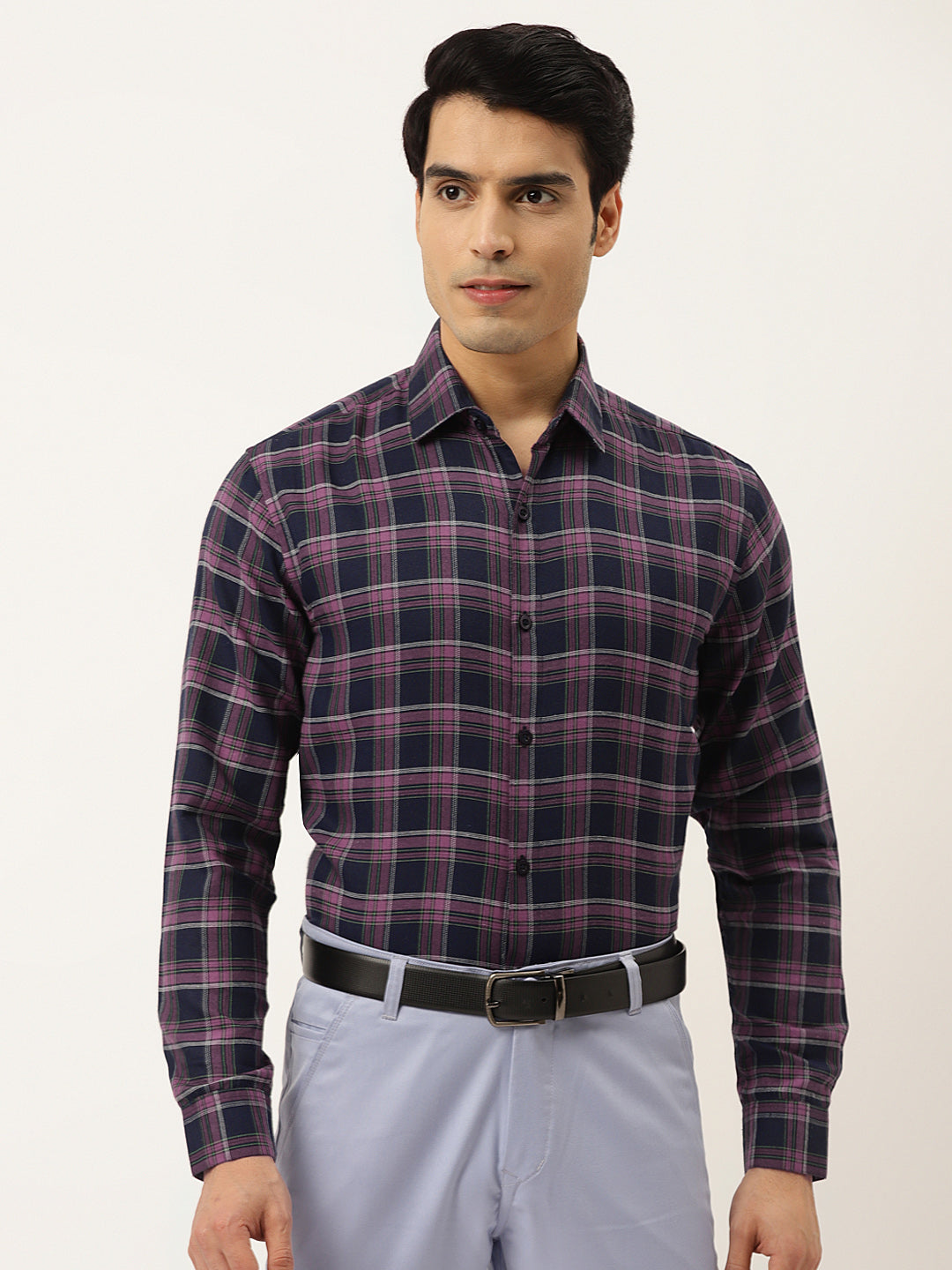Jainish Pink Men's Formal Cotton Checked Shirt ( SF 786Pink ) | Grocsy