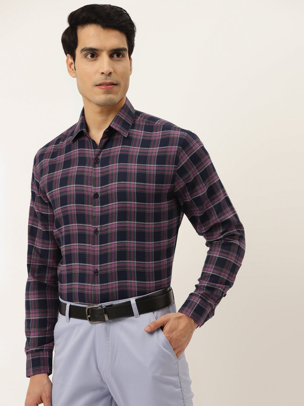 Jainish Pink Men's Formal Cotton Checked Shirt ( SF 786Pink ) | Grocsy