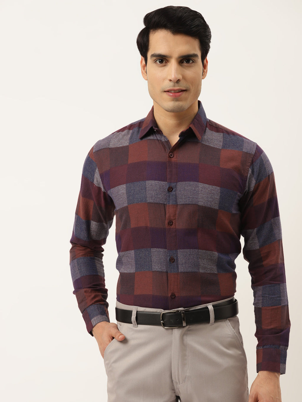 Jainish Brown Men's Formal Cotton Checked Shirt ( SF 787Brown ) | Grocsy