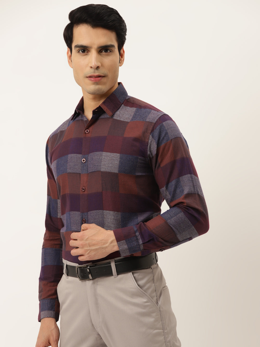 Jainish Brown Men's Formal Cotton Checked Shirt ( SF 787Brown ) | Grocsy