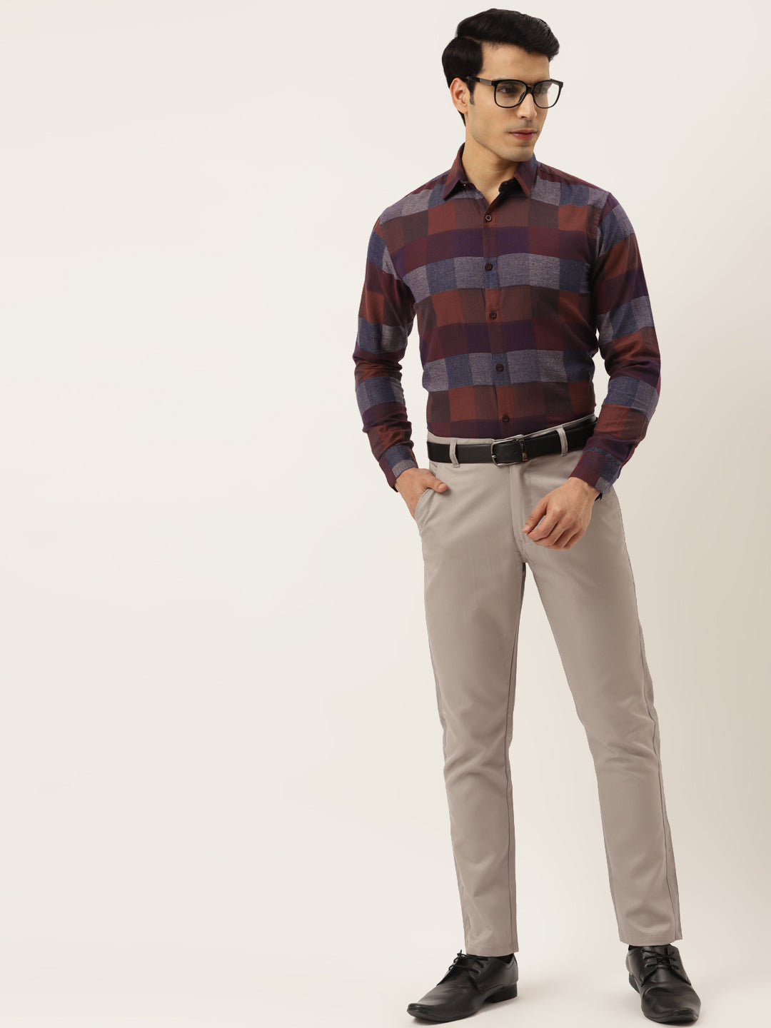 Jainish Brown Men's Formal Cotton Checked Shirt ( SF 787Brown ) | Grocsy
