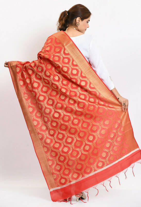 Mominos Fashion Moeza Women's Banarsi Silk All Over Woven Design Red Dupatta | Grocsy