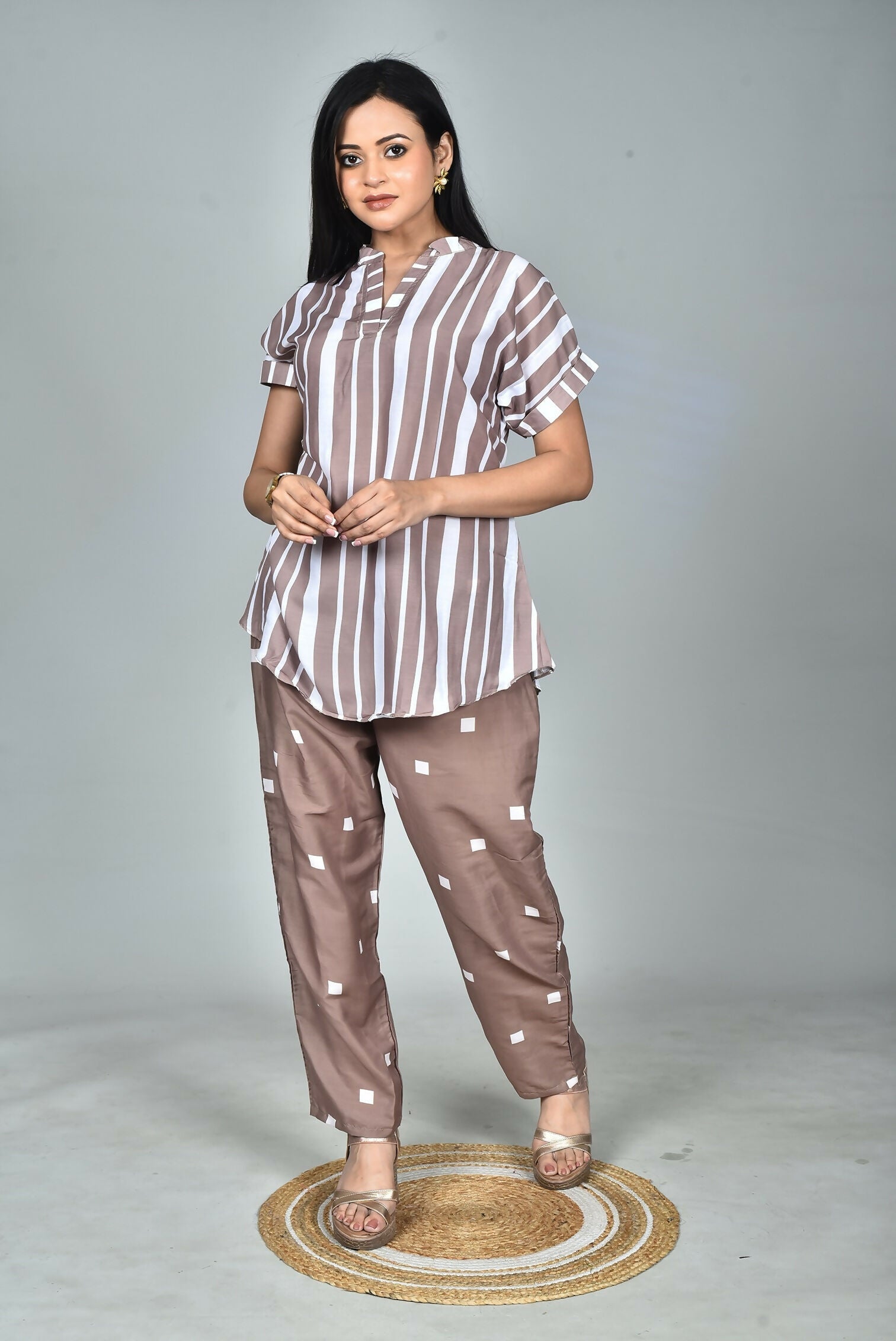 Morchari Digital Print Semi Muslin Co-Ord Set Top & Trouser-Multicolor | Grocsy